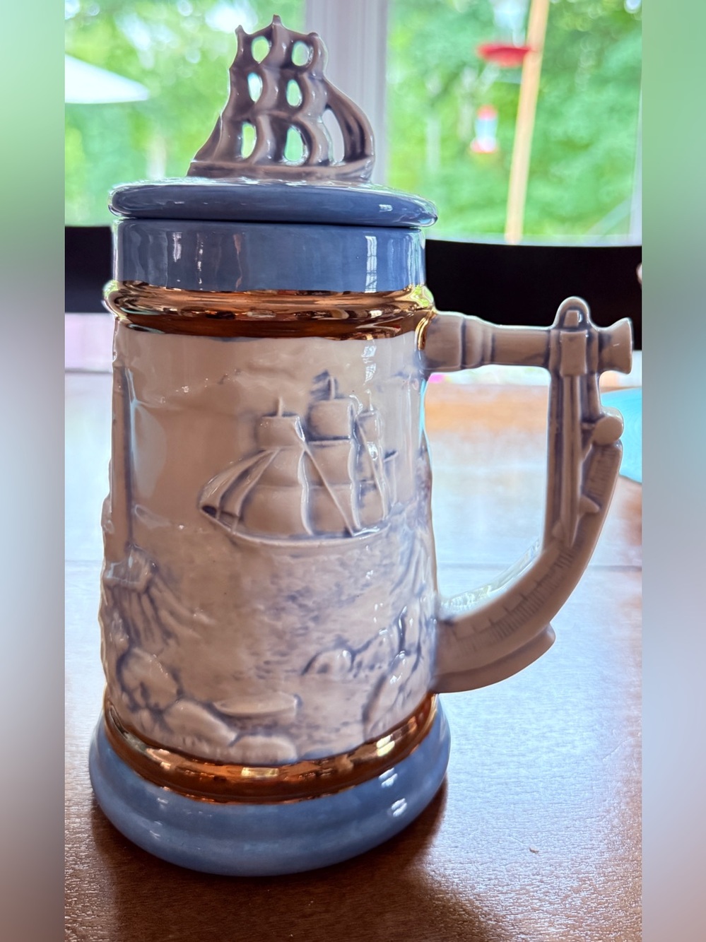 Nautical Themed Light Blue Ceramic Stein
